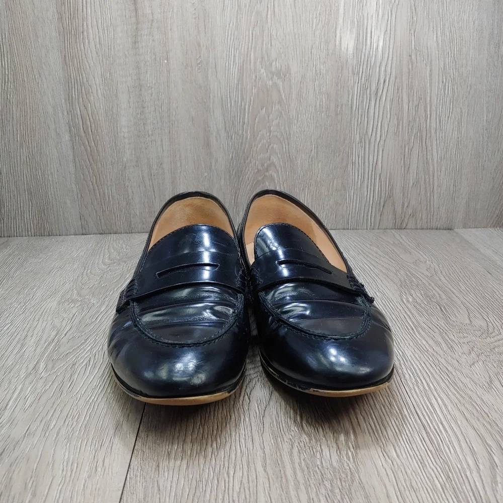 J. Crew Academy Penny Loafer Italian Leather SlipOn Muted Black Patent 8.5 J8501